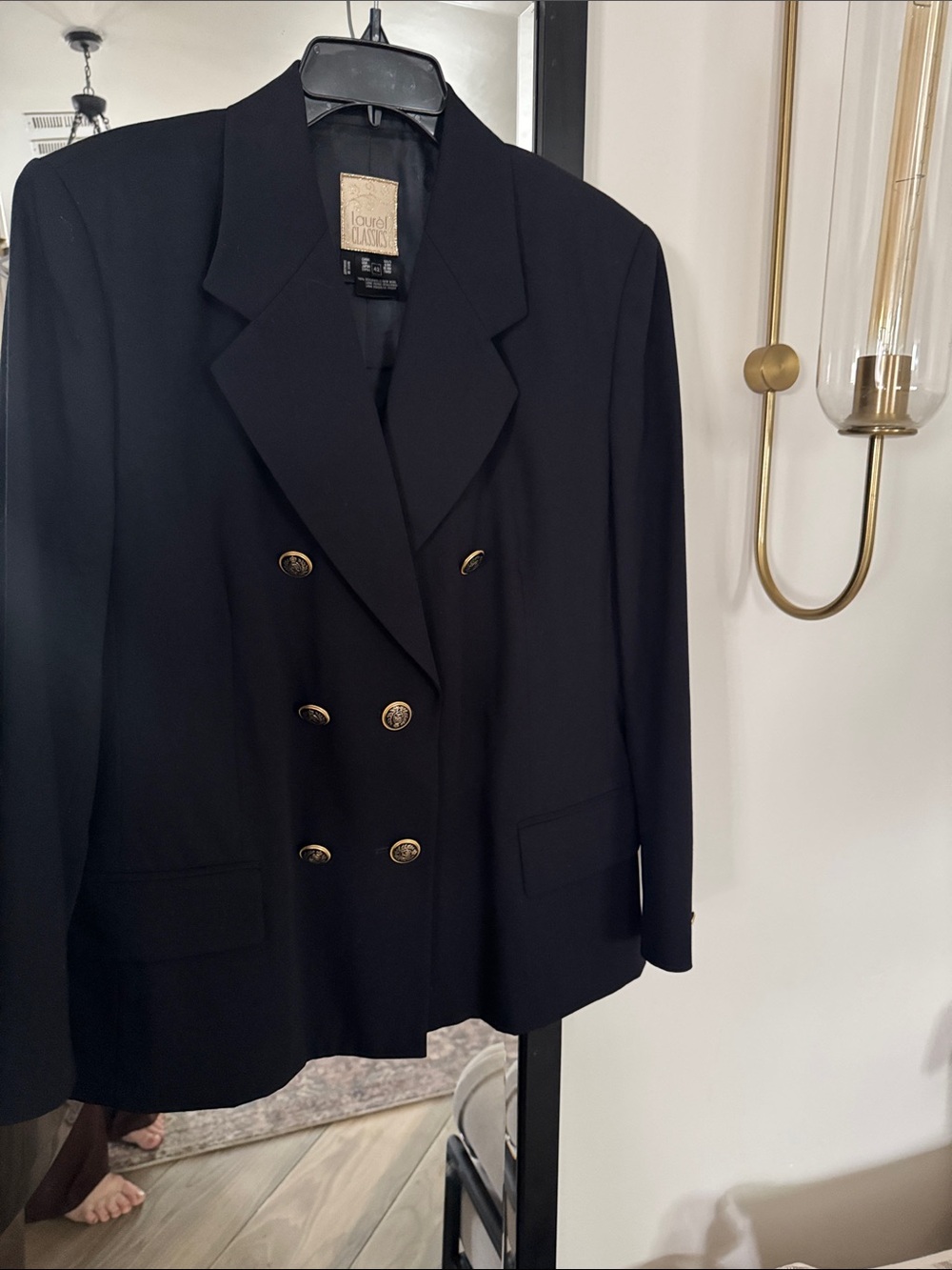 Laurel Burch Navy Blue Double-Breasted Blazer with Gold Buttons